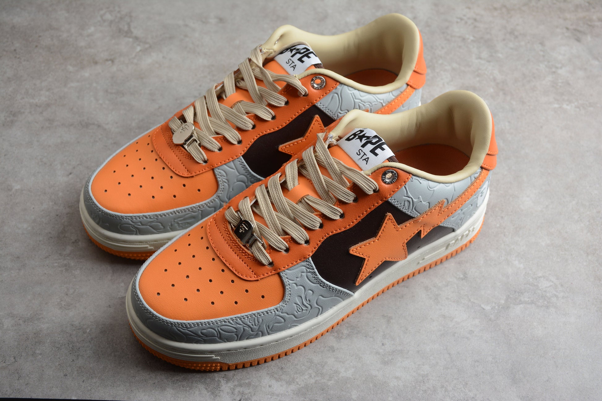 BAPE Sta Low-top And Grey Sneakers - Orange Unisex Streetwear Limited Edition - **BAPE STA Low-Top Orange and Grey Sneakers** Step into bold style with the BAPE STA