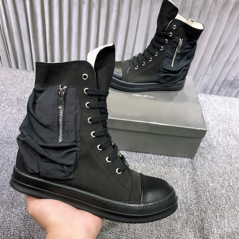 Rick Owens High-top Leather Sneakers With Side Zipper - Black Unisex Streetwear Limited Edition - **Rick Owens High-Top Leather Sneakers with Side Zipper** Elevate your sneaker game with the Rick