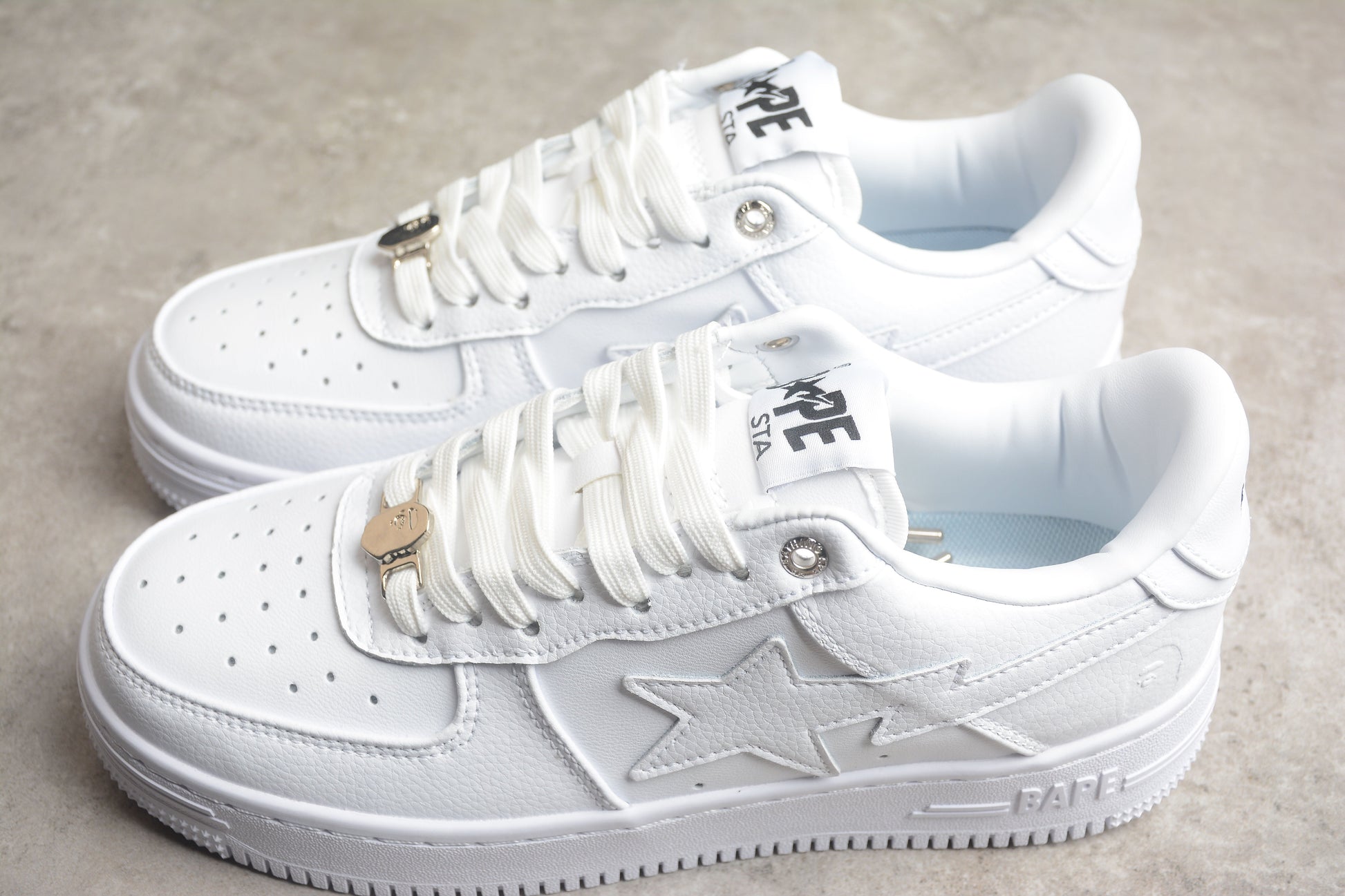 BAPE Sta Low-top Sneakers In All-white Unisex Streetwear Limited Edition - **BAPE STA Low-Top Sneakers in All-White** Introducing the BAPE STA Low-Top Sneakers in All-White, a