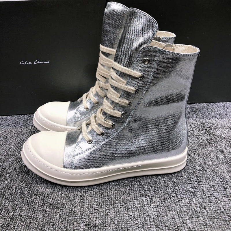 Rick Owens Metallic High-top Sneakers - White Unisex Streetwear Limited Edition - **Rick Owens Metallic High-Top Sneakers** Introducing the Rick Owens Metallic High-Top Sneakers, a bold statement