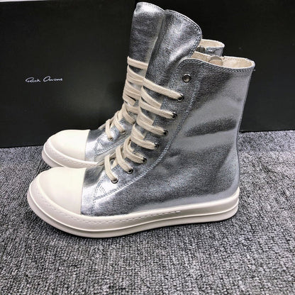 Rick Owens Metallic High-top Sneakers - White Unisex Streetwear Limited Edition - **Rick Owens Metallic High-Top Sneakers** Introducing the Rick Owens Metallic High-Top Sneakers, a bold statement
