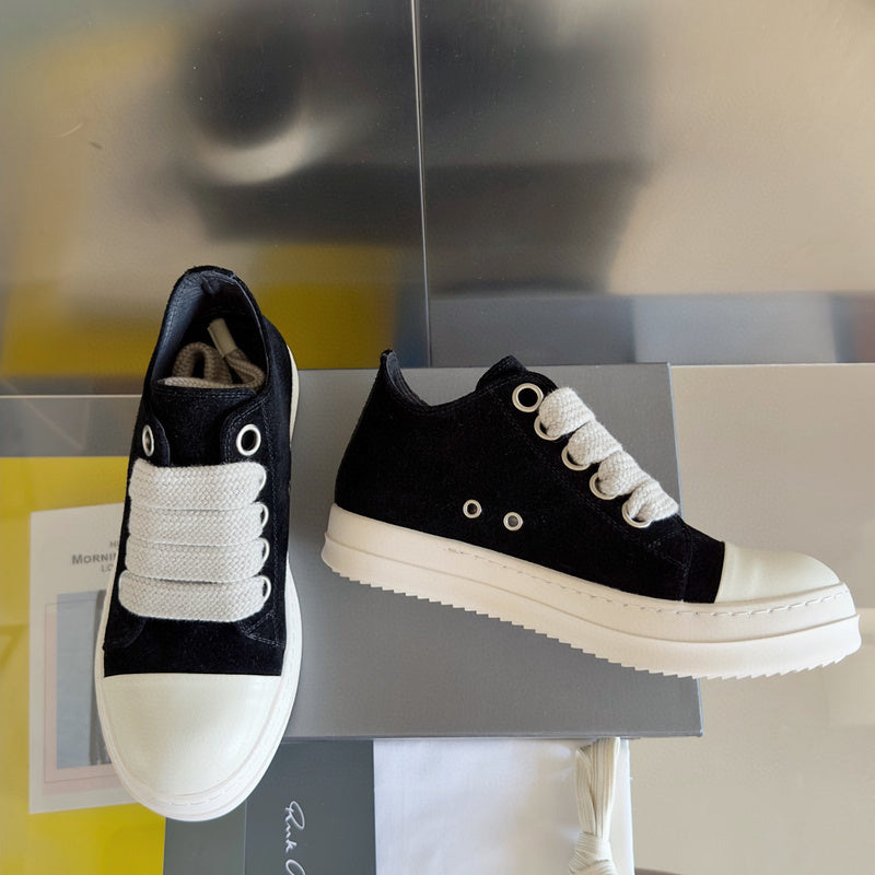 Rick Owens Suede Low-top Sneakers - Black Unisex Streetwear Limited Edition - **Rick Owens Black Low-Top Sneakers: Timeless Elegance and Modern Craftsmanship** Introducing the Rick Owens Black