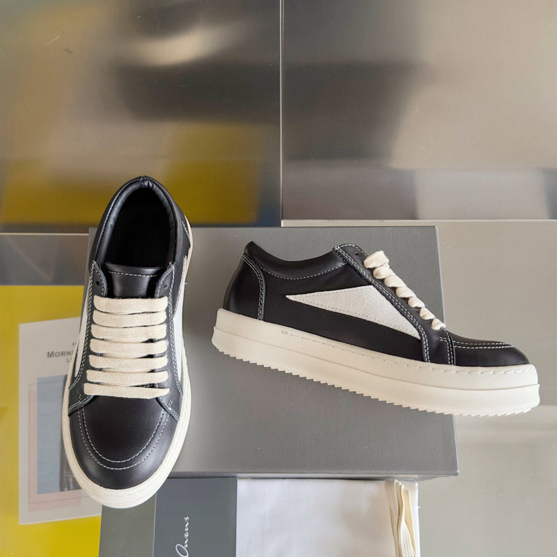 Rick Owens Leather And Suede Low-top Sneakers - Black Unisex Streetwear Limited Edition - **Rick Owens Black Leather and Suede Low-Top Sneakers: Timeless Sophistication and Premium Craftsmanship** Int