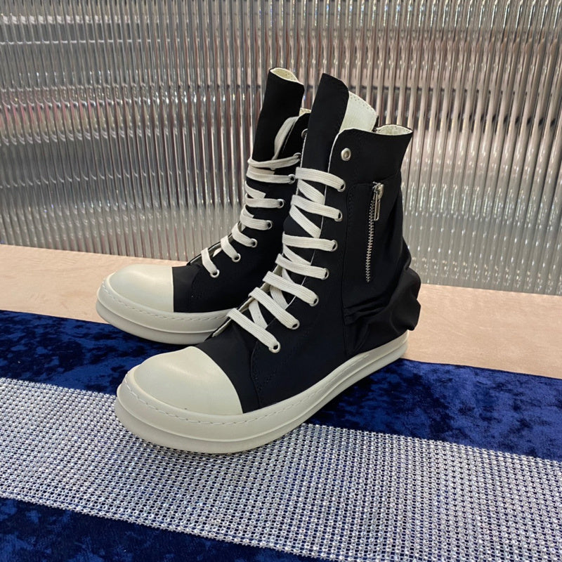 Rick Owens High-top Nylon Boots - And White T-Shirt - Black Unisex Streetwear Limited Edition - ### Rick Owens High-Top Nylon Boots - Black and White Introducing the Rick Owens High-Top