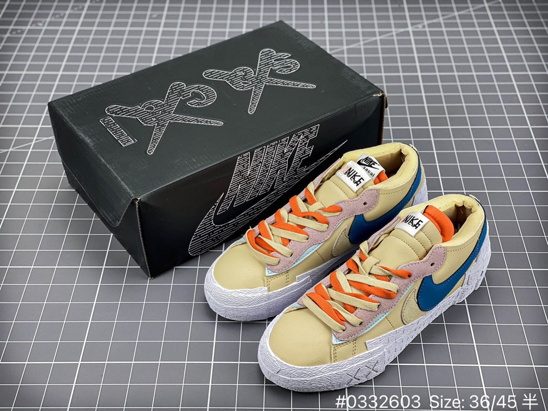 KAWS - Sacai - Nike Blazer - Red Unisex Streetwear Limited Edition - The KAWS x Sacai x Nike Blazer 'Neptune Blue' Yellow Edition delivers a bold fusion