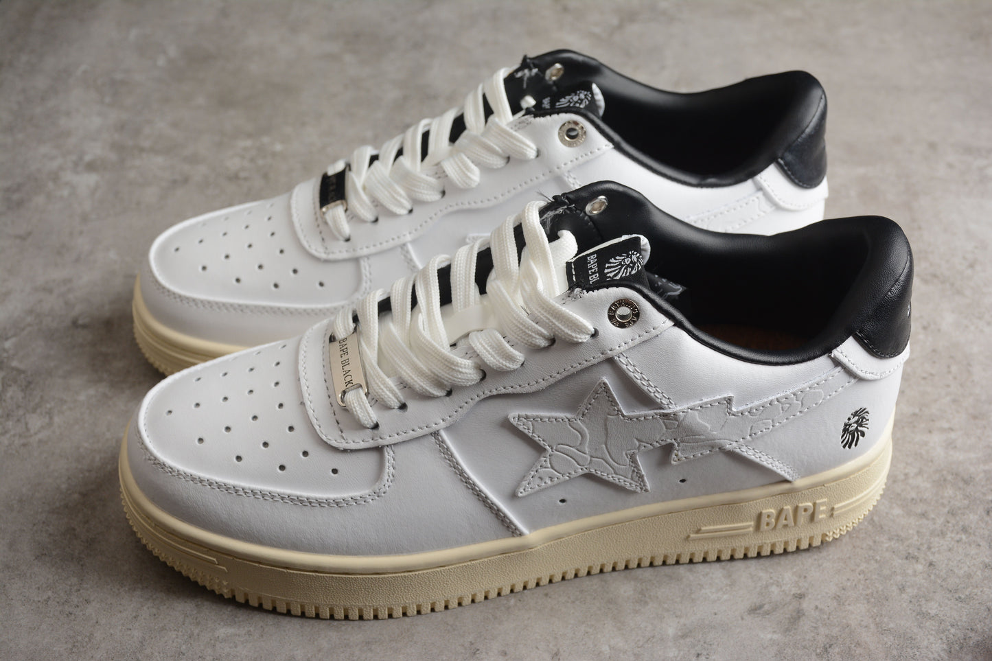 BAPE Sta Low-top Sneakers In White And - Black Unisex Streetwear Limited Edition - **BAPE STA Low-Top Sneakers in White and Black** Introducing the BAPE STA Low-Top Sneakers in