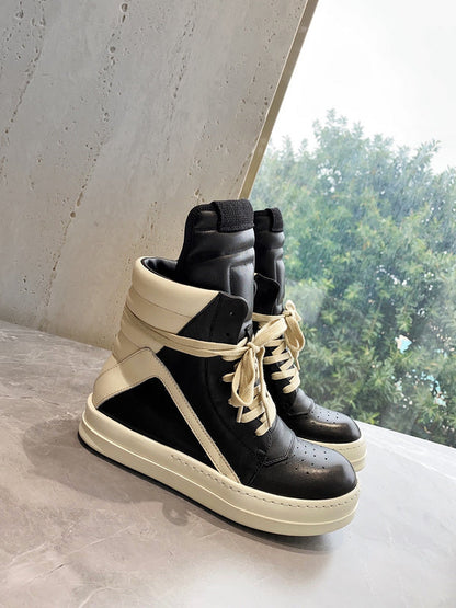 Rick Owens Geobasket Sneakers - And Cream - Black Unisex Streetwear Limited Edition - ### Rick Owens Geobasket Sneakers - Black and Cream Introducing the iconic Rick Owens Geobasket