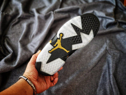 Jordan 6 And Gold Sneakers - Black Unisex Streetwear Limited Edition - Introducing the Air Jordan 6 in a striking black and gold colorway, a sleek and