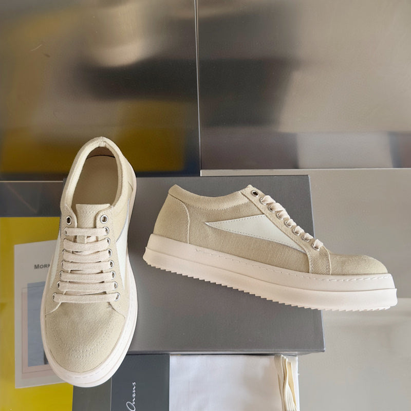 Rick Owens Canvas Low-top Sneakers - Beige Unisex Streetwear Limited Edition - **Rick Owens Beige Canvas Low-Top Sneakers: Subtle Elegance and Superior Craftsmanship** Introducing the Rick Owens