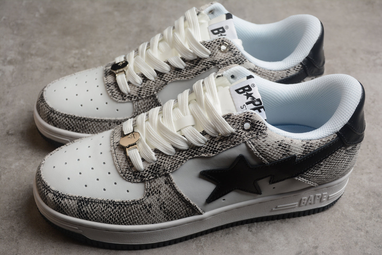 BAPE Sta Low-top Sneakers With Snakeskin Pattern - Black Unisex Streetwear Limited Edition - **BAPE STA Low-Top Sneakers with Snakeskin Pattern** Introducing the BAPE STA Low-Top Sneakers with Snakesk