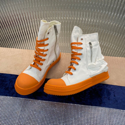 Rick Owens High-top Canvas Boots - And Orange T-Shirt - White Unisex Streetwear Limited Edition - ### Rick Owens High-Top Canvas Boots - White and Orange Introducing the Rick Owens High-Top