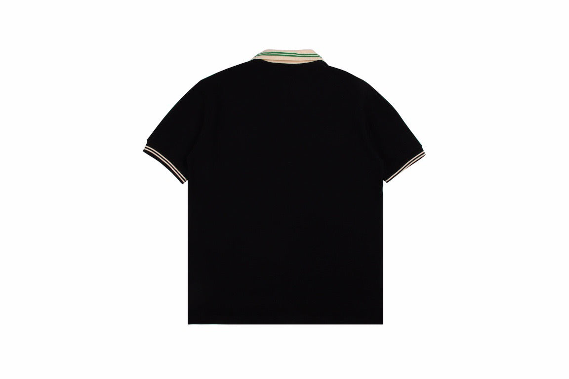 Gucci Polo Shirt - Black Unisex Streetwear Limited Edition - <p dir='ltr'><span>Classic black polo with striped collar and sleeve edges. Features a green and