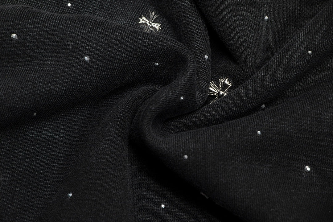 CHROME Hearts Starry Rhinestone Sweatshirt Washed - Black Unisex Streetwear Limited Edition