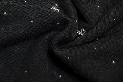 CHROME Hearts Starry Rhinestone Sweatshirt Washed - Black Unisex Streetwear Limited Edition