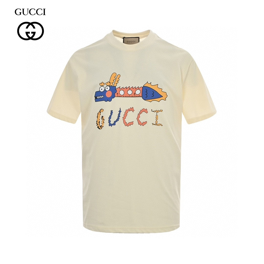 Gucci T-shirt With Dragon Graphic - White Unisex Streetwear Limited Edition - <span>Fun and eye-catching. Features a colorful dragon graphic with the Gucci logo. Made from high-quality