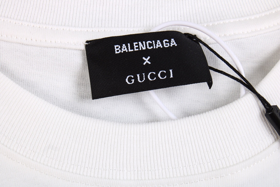 GUCCI - Balenciaga T-shirt - White Unisex Streetwear Limited Edition - The GUCCI x BALENCIAGA T-SHIRT WHITE - REPLICA is the perfect fusion of two iconic