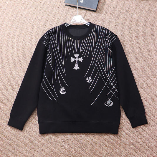 CHROME Hearts Rhinestone Design Sweatshirt - Black Unisex Streetwear Limited Edition