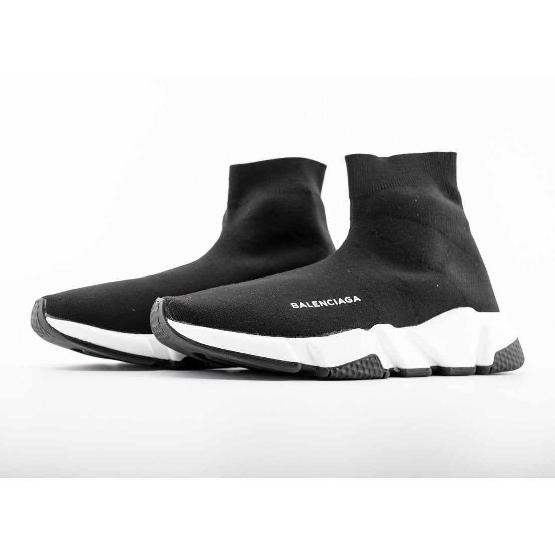 BALENCIAGA Speed Trainer - White - Black Unisex Streetwear Limited Edition - The Balenciaga Speed Trainer x Black White Black edition presents a striking monochromatic design that