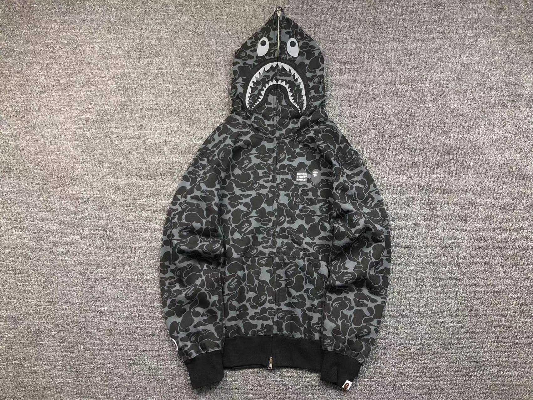 BAPE - Dover Street Market Special Camo Shark Full Zip Hoodie - Black Unisex Streetwear Limited Edition