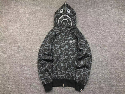 BAPE - Dover Street Market Special Camo Shark Full Zip Hoodie - Black Unisex Streetwear Limited Edition