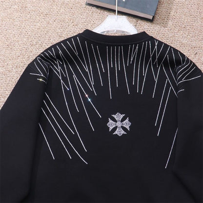 CHROME Hearts Rhinestone Design Sweatshirt - Black Unisex Streetwear Limited Edition