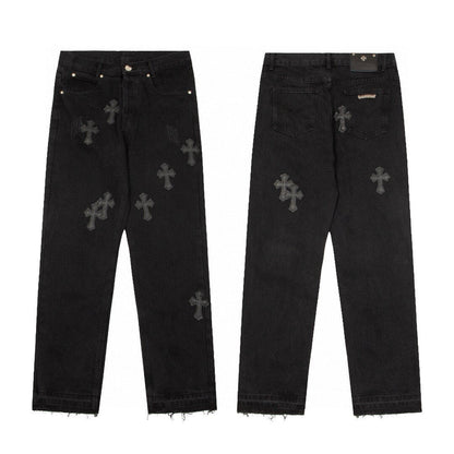 CHROME Hearts Cross Patch Jeans - Black Unisex Streetwear Limited Edition