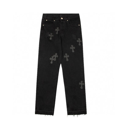 CHROME Hearts Cross Patch Jeans - Black Unisex Streetwear Limited Edition