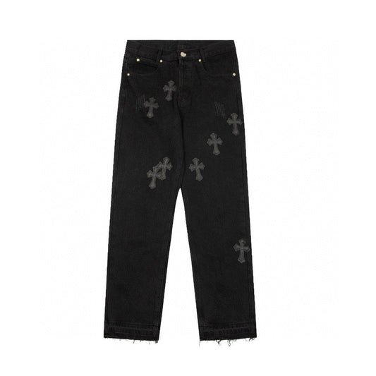 CHROME Hearts Cross Patch Jeans - Black Unisex Streetwear Limited Edition
