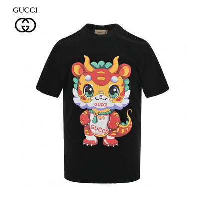 Gucci T-shirt With Dragon Cartoon - Black Unisex Streetwear Limited Edition - <span>Playful and vibrant. Features a colorful dragon cartoon. Gucci logo on the character. Made from