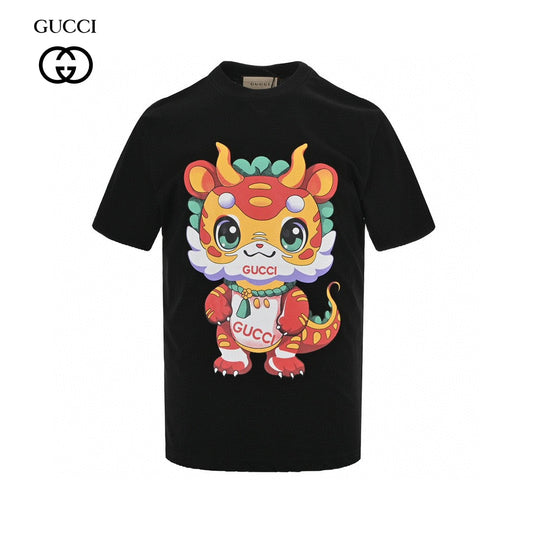 Gucci T-shirt With Dragon Cartoon - Black Unisex Streetwear Limited Edition - <span>Playful and vibrant. Features a colorful dragon cartoon. Gucci logo on the character. Made from