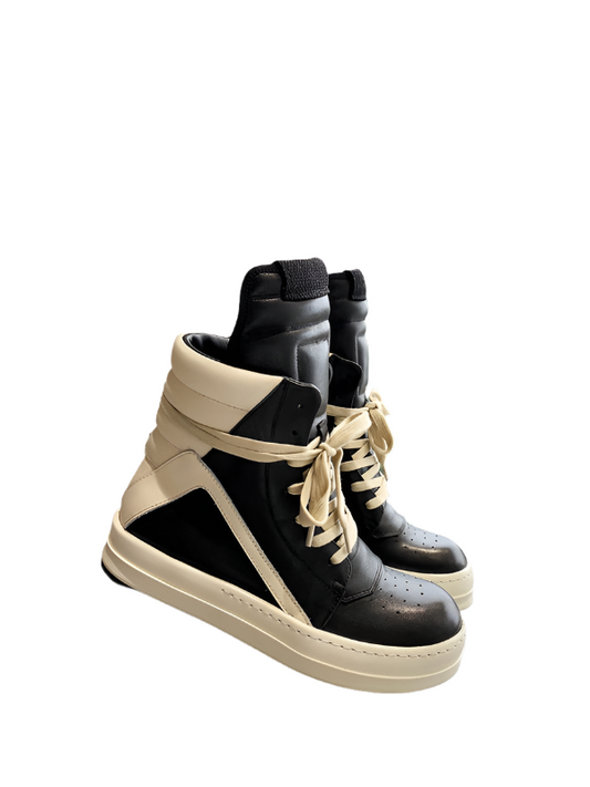 Rick Owens Geobasket Sneakers - And Cream - Black Unisex Streetwear Limited Edition - ### Rick Owens Geobasket Sneakers - Black and Cream Introducing the iconic Rick Owens Geobasket
