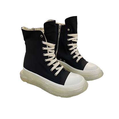 Rick Owens High-top Canvas Boots - With Translucent Sole T-Shirt - Black Unisex Streetwear Limited Edition - ### Rick Owens High-Top Canvas Boots - Black with Translucent Sole Introducing the Rick Owe