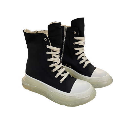 Rick Owens High-top Canvas Boots - With Translucent Sole T-Shirt - Black Unisex Streetwear Limited Edition - ### Rick Owens High-Top Canvas Boots - Black with Translucent Sole Introducing the Rick Owe