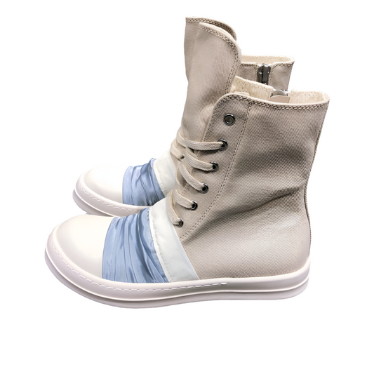 Rick Owens Lace-up Canvas Boots - White Unisex Streetwear Limited Edition - **Rick Owens Lace-Up Canvas Boots** Step up your fashion game with these avant-garde Rick Owens