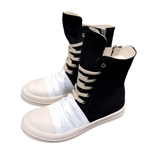 Rick Owens Lace-up Canvas Boots T-Shirt - Black Unisex Streetwear Limited Edition - **Rick Owens Lace-Up Canvas Boots** Elevate your footwear collection with these striking Rick Owens lace-up