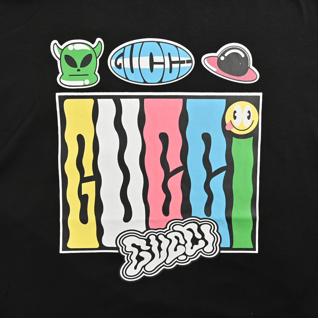Camiseta Gucci con estampado de dibujos animados (negra)