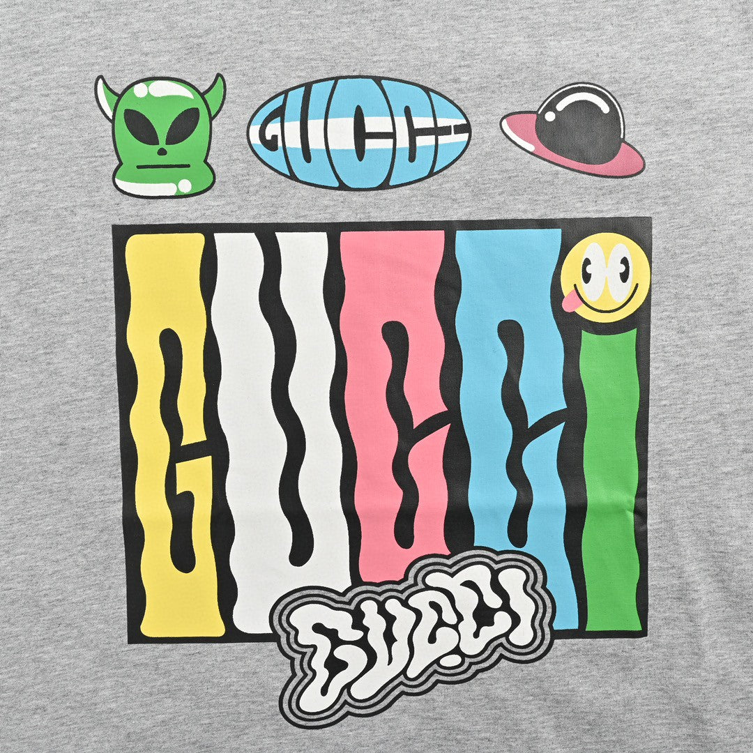 Camiseta Gucci con estampado de dibujos animados (Gris)