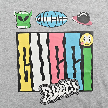 Camiseta Gucci con estampado de dibujos animados (Gris)