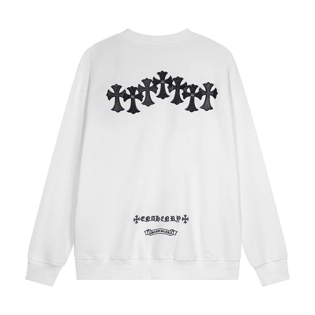 CHROME Hearts Cross Patch Sweatshirt - White Unisex Streetwear Limited Edition