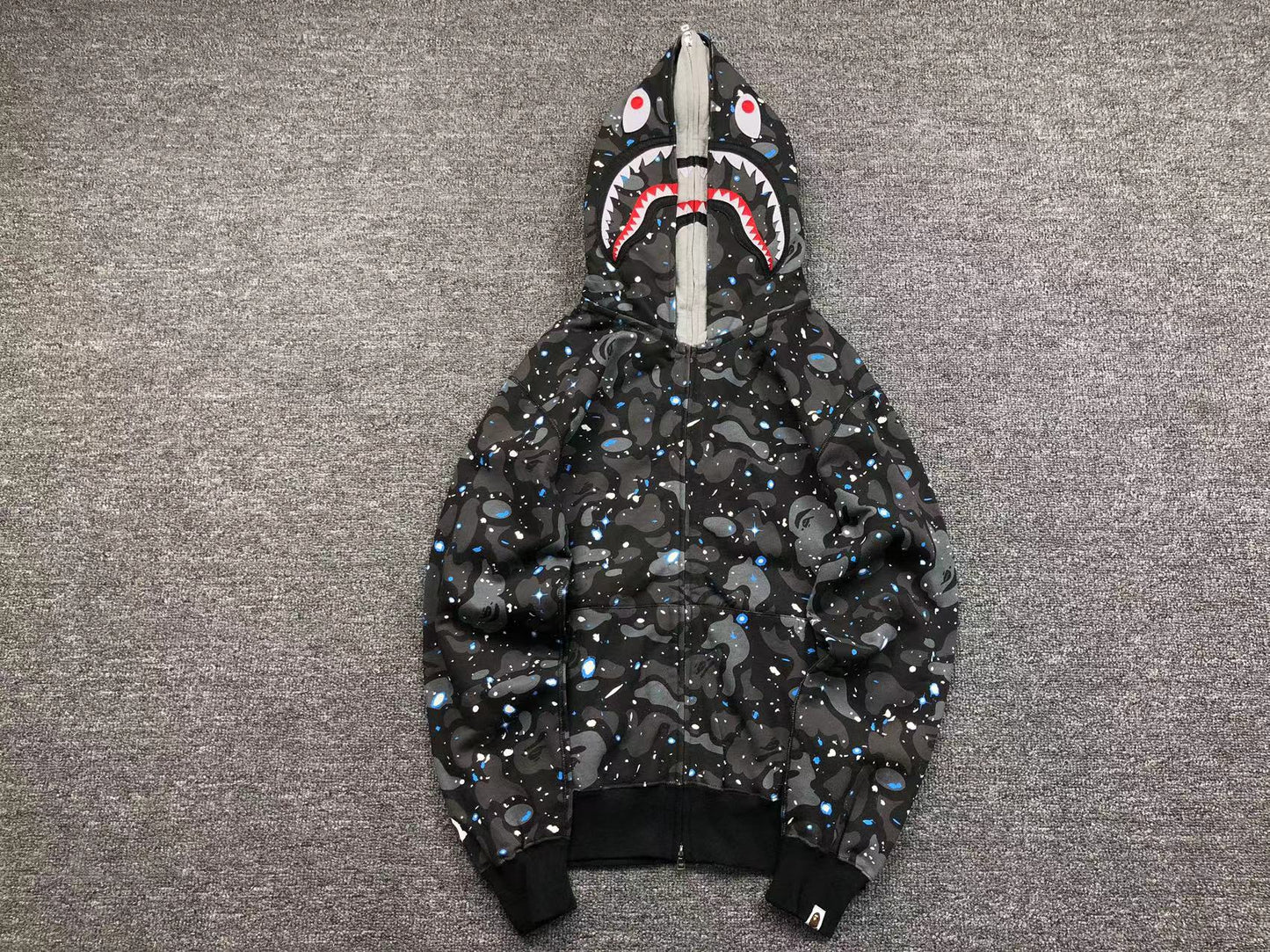 BAPE Space Camo Double Shark Full Zip Hoodie - Black Unisex Streetwear Limited Edition