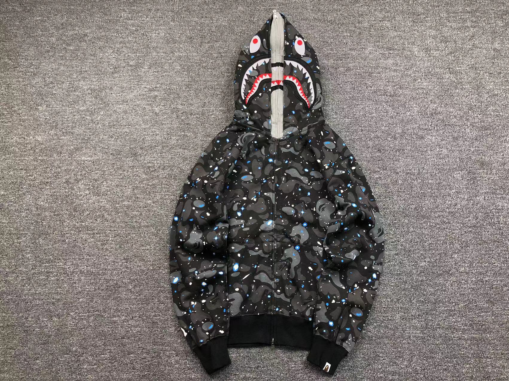 BAPE Space Camo Double Shark Full Zip Hoodie - Black Unisex Streetwear Limited Edition