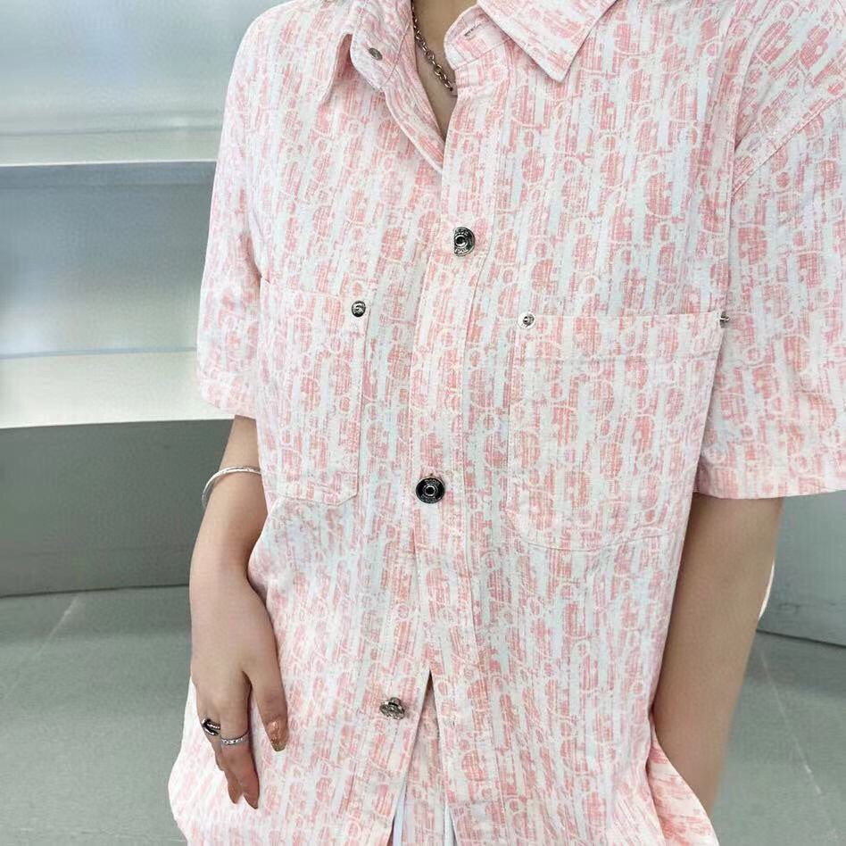 Dior Monogram Shirt (pink - White) Unisex Streetwear Limited Edition - <p dir='ltr'><span>This Dior shirt features a subtle monogram pattern in pink and white. The