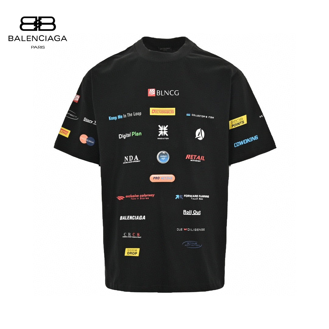 Balenciaga Logo-print T-shirt - Black Unisex Streetwear Limited Edition - <span>This Balenciaga t-shirt features a striking array of logos and text graphics on a sleek