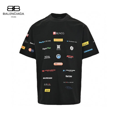 Balenciaga Logo-print T-shirt - Black Unisex Streetwear Limited Edition - <span>This Balenciaga t-shirt features a striking array of logos and text graphics on a sleek