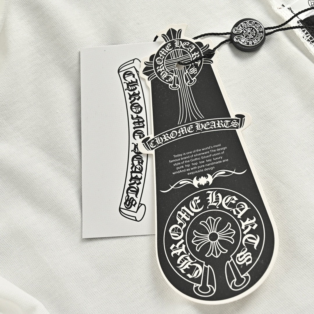 CHROME Hearts Cross Patch Collar T-shirt - White Unisex Streetwear Limited Edition - The CHROME HEARTS CROSS PATCH COLLAR T-SHIRT WHITE - REPLICA blends premium streetwear aesthetics with