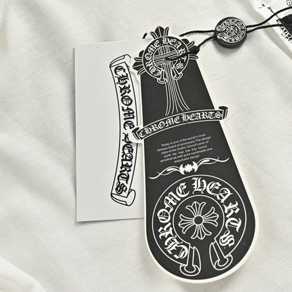 CHROME Hearts Cross Patch Collar T-shirt - White Unisex Streetwear Limited Edition - The CHROME HEARTS CROSS PATCH COLLAR T-SHIRT WHITE - REPLICA blends premium streetwear aesthetics with