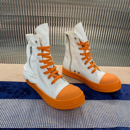 Rick Owens High-top Canvas Boots - And Orange T-Shirt - White Unisex Streetwear Limited Edition - ### Rick Owens High-Top Canvas Boots - White and Orange Introducing the Rick Owens High-Top