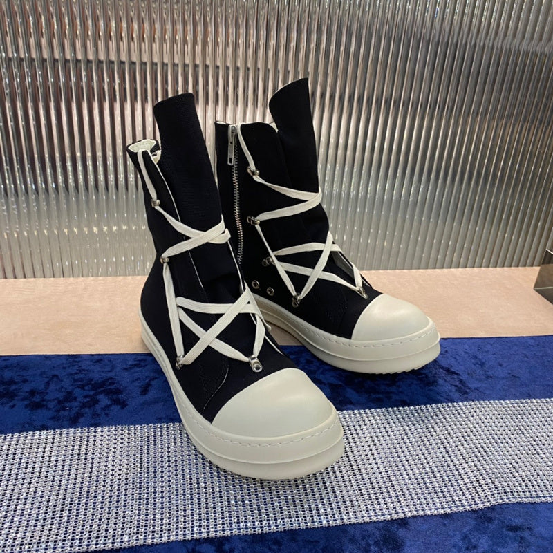 Rick Owens High-top Canvas Boots - And White T-Shirt - Black Unisex Streetwear Limited Edition - ### Rick Owens High-Top Canvas Boots - Black and White Introducing the Rick Owens High-Top
