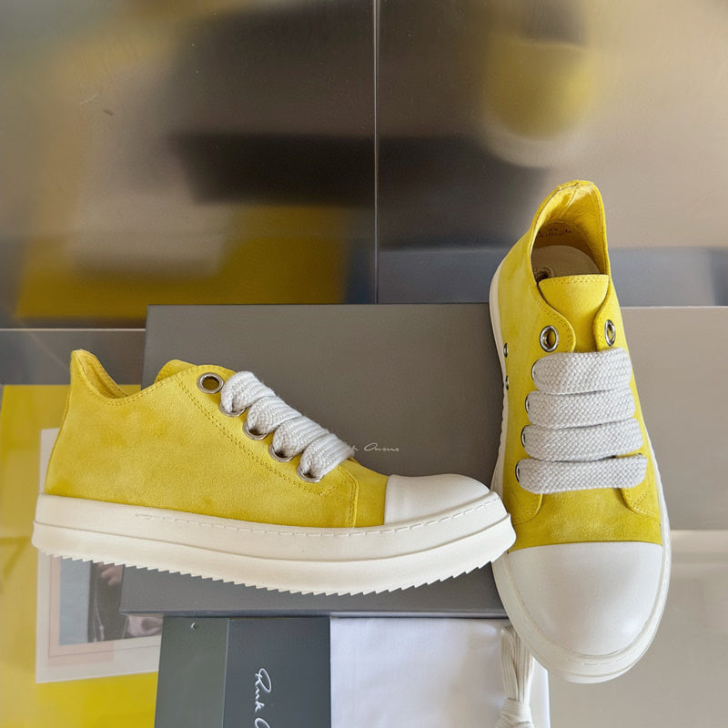 Rick Owens Suede Low-top Sneakers - Yellow Unisex Streetwear Limited Edition - **Rick Owens Yellow Suede Low-Top Sneakers: Bright Style and Superior Craftsmanship** Introducing the Rick Owens