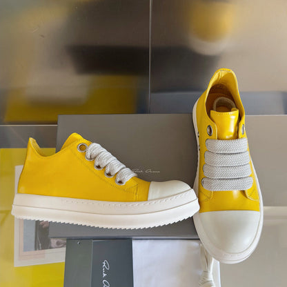 Rick Owens Low-top Sneakers - Yellow Unisex Streetwear Limited Edition - **Rick Owens Yellow Low-Top Sneakers: Bold Elegance and Superior Craftsmanship** Introducing the Rick Owens Yellow